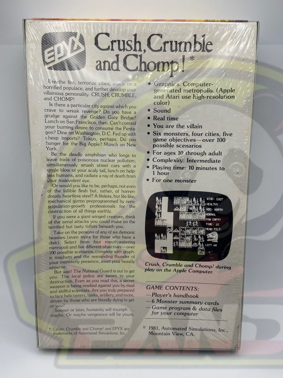 CRUSH, CRUMBLE AND CHOMP THE MOVIE MONSTER GAME-ATARI 400/800-32K -NTSC-BRAND NEW