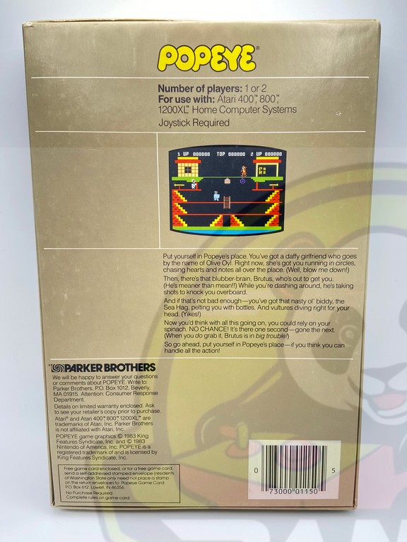 POPEYE-ATARI 400/800/1200XL-NTSC-BRAND NEW.