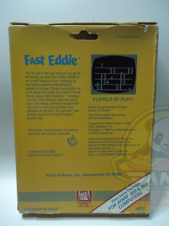 FAST EDDIE FOR ATARI 400/800 COMPUTERS-NTSC-BRAND NEW.