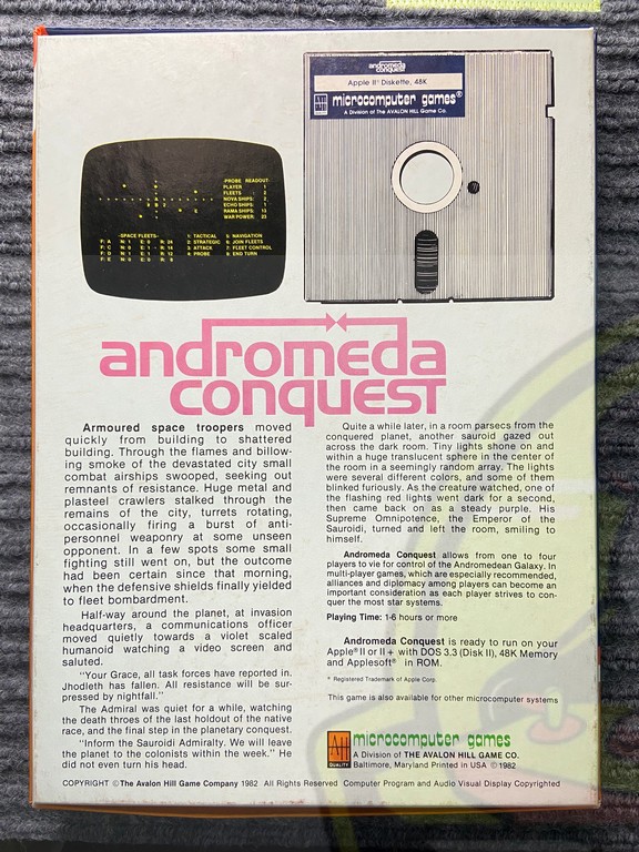ANDROMEDA CONQUEST-APPLE II-DISKETTE 48K-NTSC-BRAND NEW.