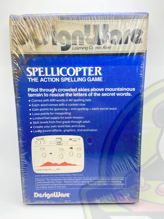 SPELLICOPTER- APPLE II/II+/IIe/IIc - 48K DISK - NTSC -BRAND NEW.