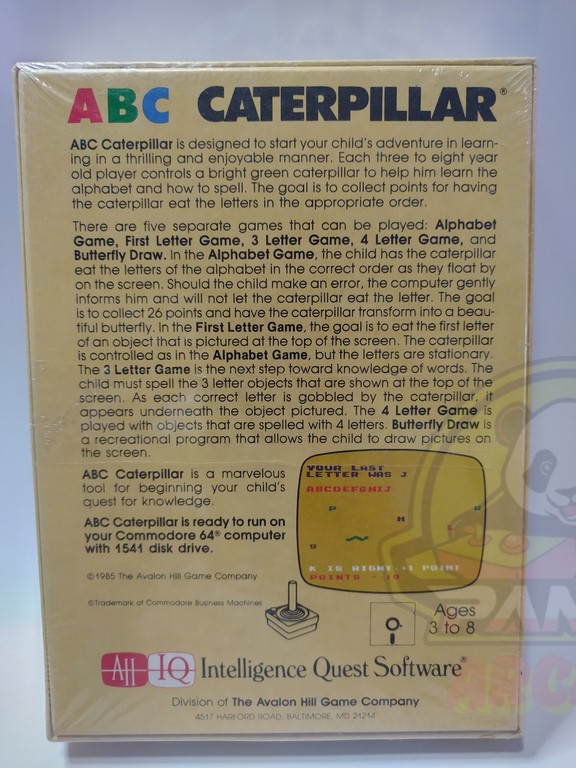 ABC CATERPILLAR-DISKETTE FOR THE COMMODORE 64-NTSC-BRAND NEW