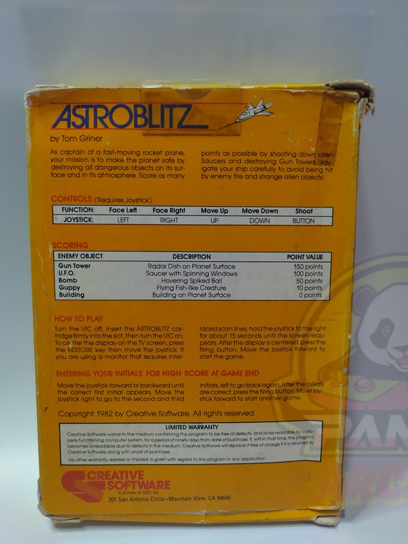 ASTROBLITZ-COMMODORE VIC-20-CARTRIDGE-NTSC-BRAND NEW.