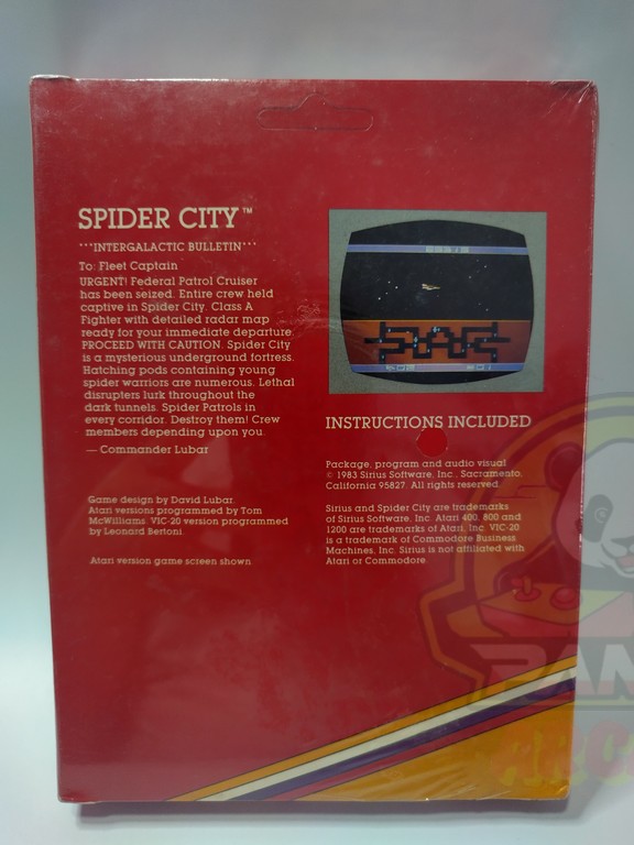 SPIDER CITY FOR THE COMMODORE VIC-20 COMPUTERS-NTSC-BRAND NEW.
