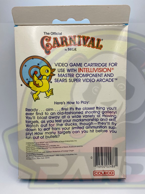 CARNIVAL-MATTEL INTELLIVISION- NTSC - BRAND NEW.