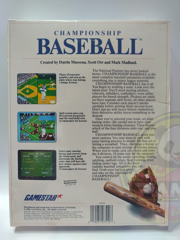 CHAMPIONSHIP BASEBALL-ATARI ST SERIES COMPUTERS-NTSC-BRAND NEW.